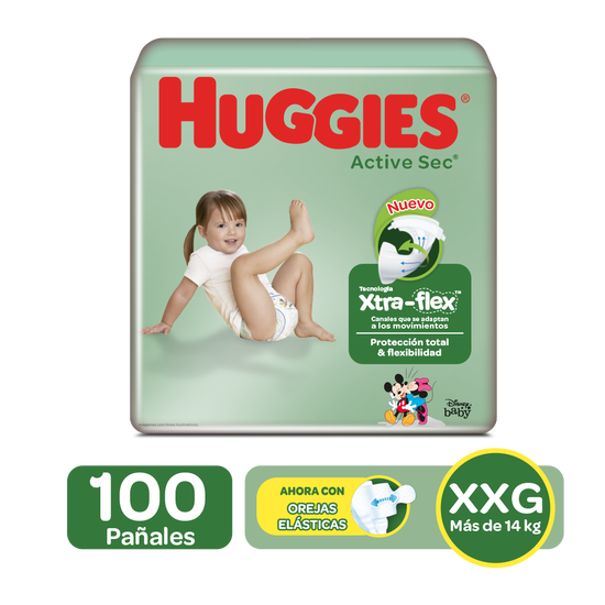 Pañales Huggies Active Sec Xtra-Flex XXG, 100uds