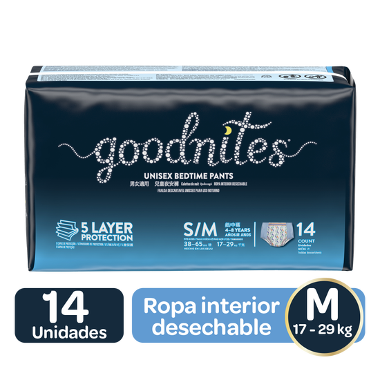Pantaloncitos Goodnites Unisex, Talla M, 14 uds