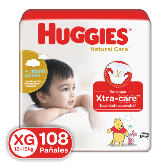 Pañales Huggies Natural Care Talla XG, 108uds
