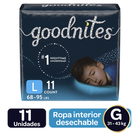 Pantaloncitos Goodnites Niño, Talla G, 11 uds