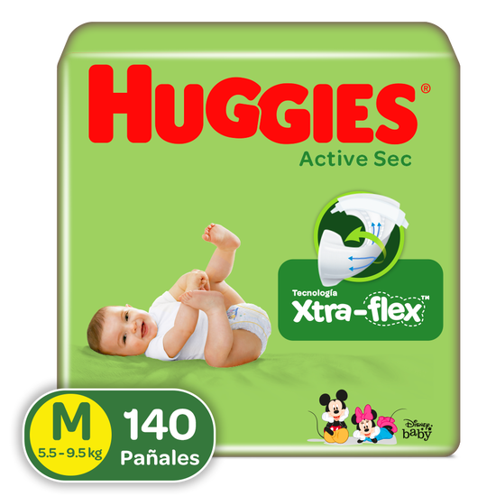 Pañales Huggies Active Sec Xtra-Flex M, 140uds