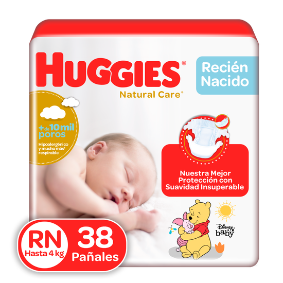 Pañales Huggies Natural Care Recién Nacido, 38uds