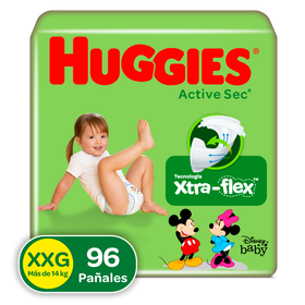 Pañales Huggies Active Sec Xtra-Flex XXG, 96uds
