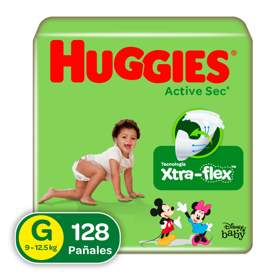 Pañales Huggies Active Sec Xtra-Flex G, 128uds